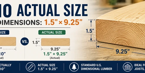 2x10 actual size showing nominal 2 by 10 lumber and actual 1.5 by 9.25 inch dimensions