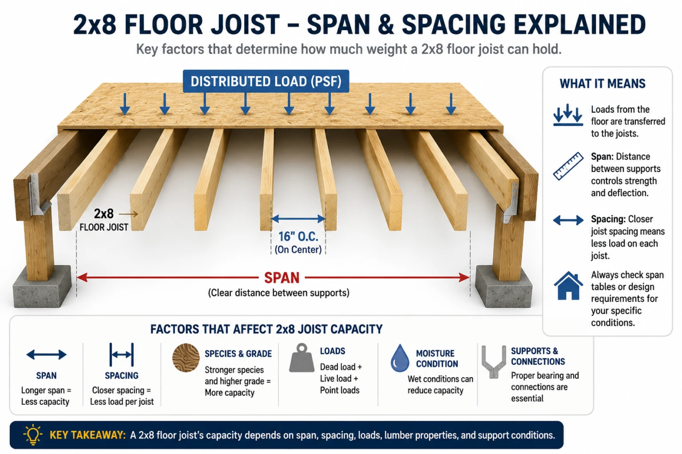 2x8 floor joist span and spacing diagram