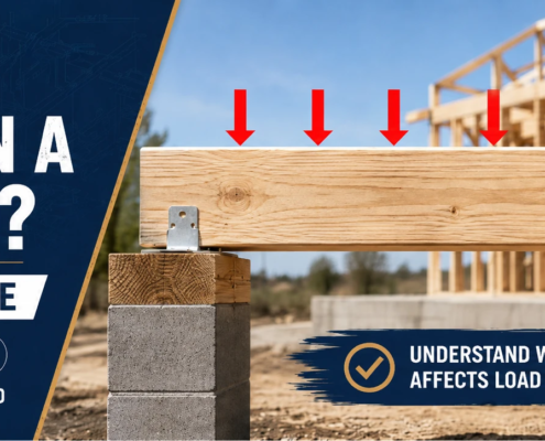 2x8 lumber load capacity diagram with supported beam and load arrows