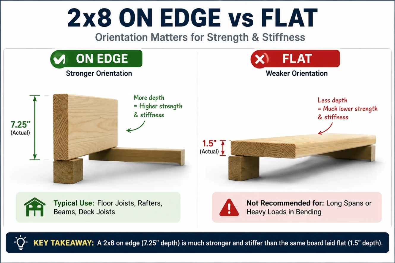 2x8 lumber on edge vs flat orientation
