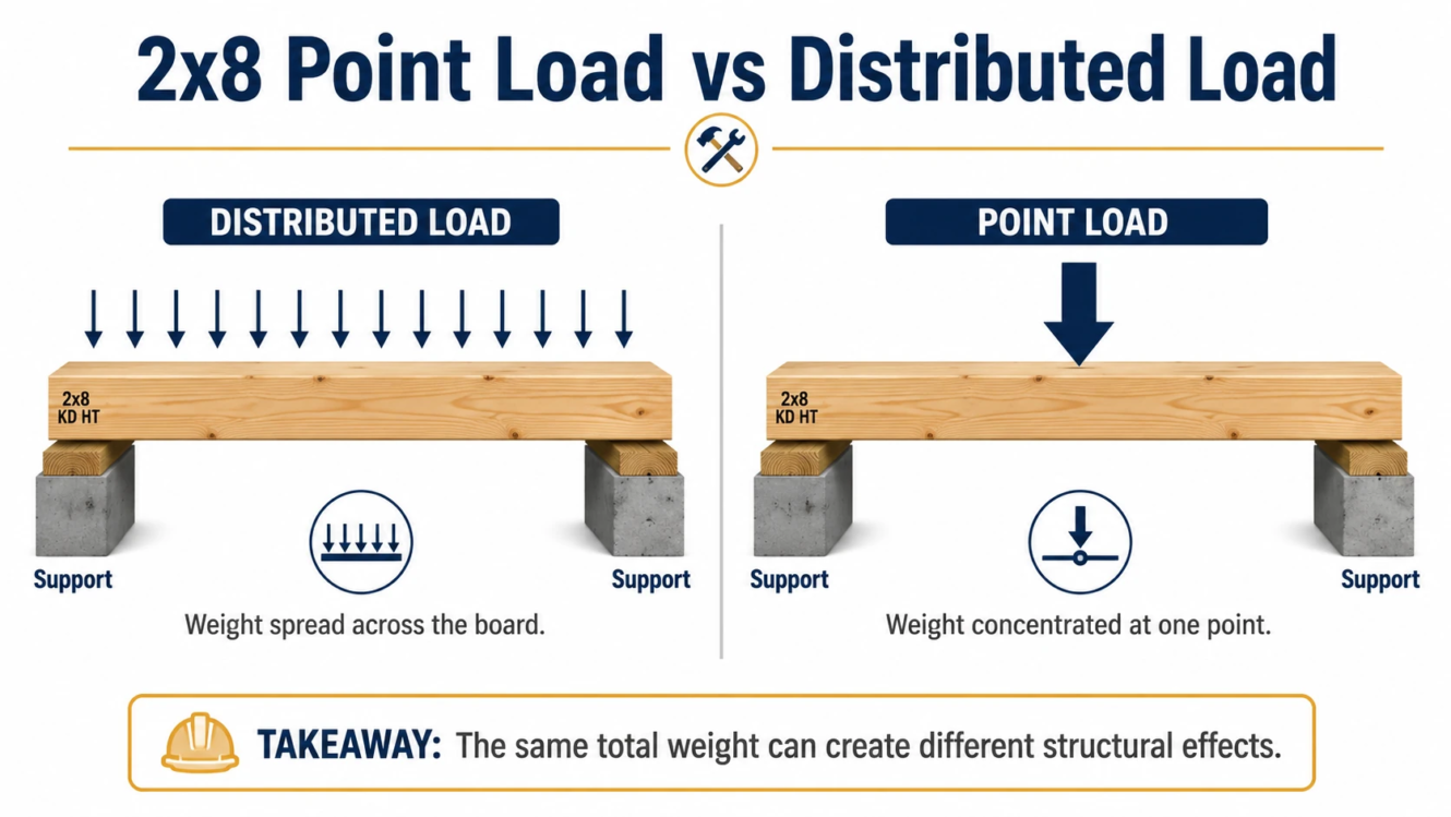 2x8 point load vs distributed load diagram