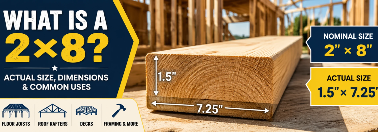 what is a 2x8 lumber actual size dimensions and common uses