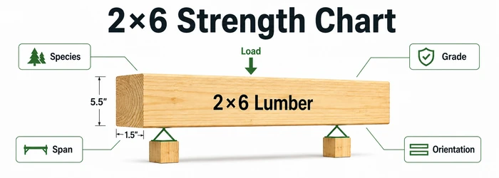2x6 strength chart showing lumber dimensions and factors affecting structural strength