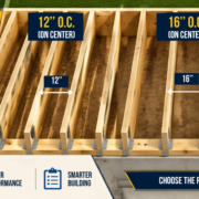 2x8 floor joist spacing guide showing 12 16 and 24 inch on-center spacing