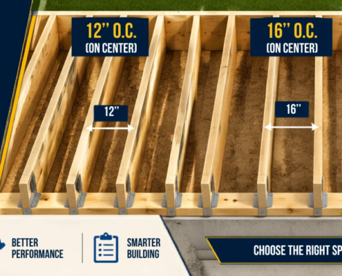 2x8 floor joist spacing guide showing 12 16 and 24 inch on-center spacing