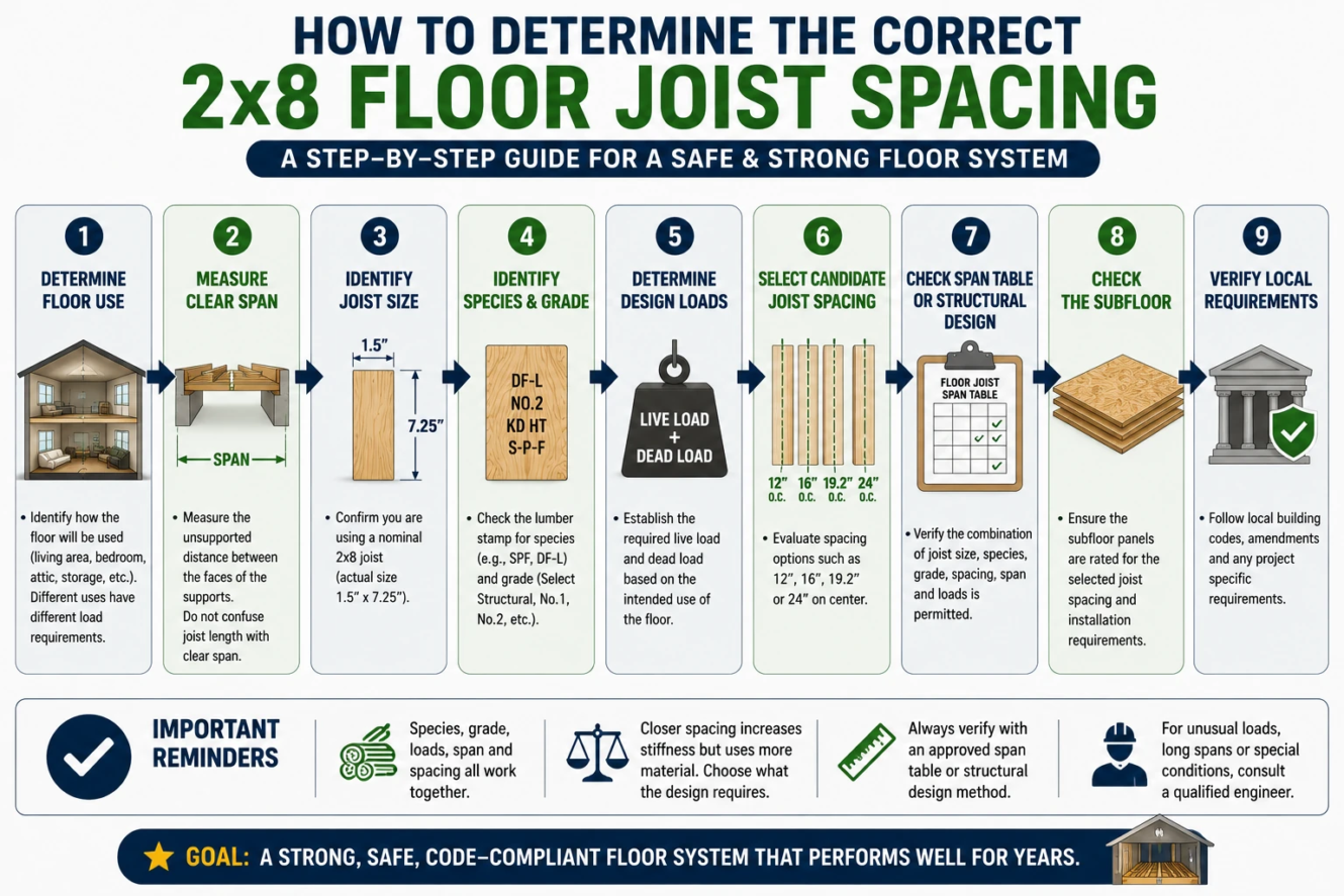 factors for determining correct 2x8 floor joist spacing