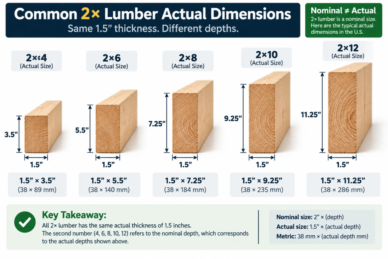 2x4 2x6 2x8 2x10 and 2x12 actual lumber dimensions comparison
