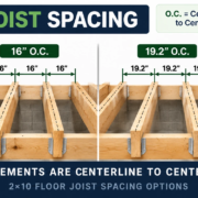 2x10 floor joist spacing showing 12, 16, 19.2 and 24 inch on-center layouts