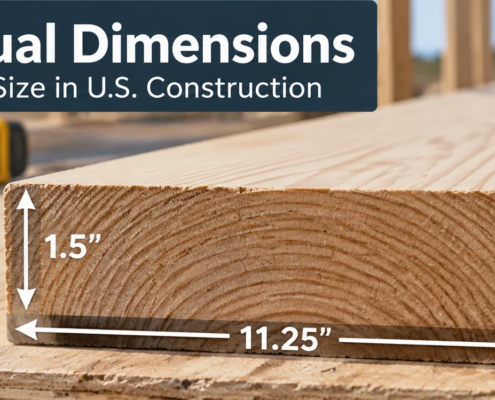 2x12 actual dimensions showing 1.5 inch by 11.25 inch lumber size