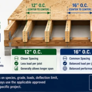 2x6 floor joist spacing showing 12, 16, and 24 inch on-center measurements