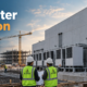 AI data center construction site with server racks, cooling systems, electrical infrastructure, and construction workers