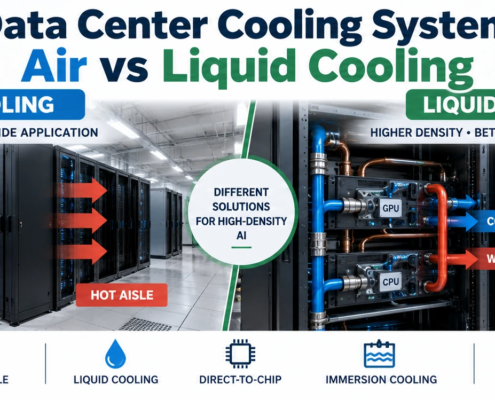 AI data center cooling systems comparing air cooling and liquid cooling for high-density server racks