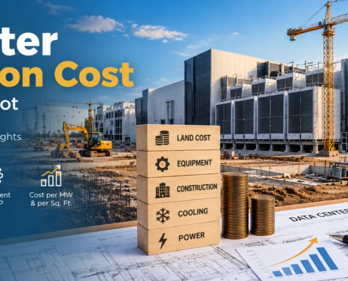 Data center construction cost per MW and square foot with power, cooling, equipment, and building cost factors