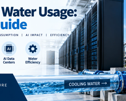 Data center water usage showing cooling demand, WUE, water consumption, AI server racks, and cooling water infrastructure