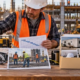 A contractor estimator separates materials and labor costs from overhead and profit categories while reviewing an active commercial site.