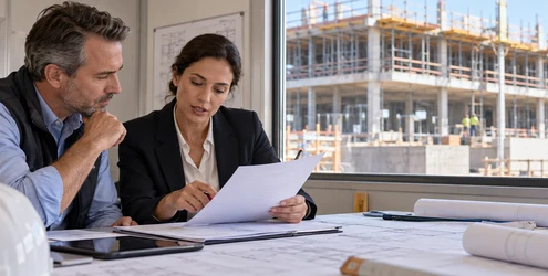 Commercial property owner reviewing construction coverage with an insurance professional