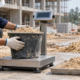 Worker weighs construction sand samples to account for moisture and bulk density before estimating material quantities