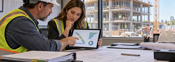Project manager reviewing a construction schedule of values and progress billing