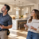 Homebuyer and inspector check a completed house during a final walkthrough before closing.