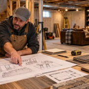 Homeowner and contractor planning a budget-friendly basement hangout