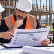 A project owner and general contractor review the cost allocation and enrollment schedule for construction site insurance.