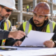 Contractor and subcontractor reviewing a lien waiver and payment documents at a jobsite