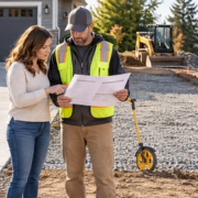 Contractor and homeowner review the scope and drainage for a driveway extension