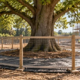Tree root protection fencing keeping construction equipment away from a mature tree root zone
