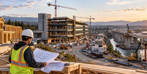 Residential, commercial and infrastructure construction sites illustrating three industry segments