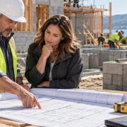 Construction contractor explaining labor, equipment and material cost drivers to a client