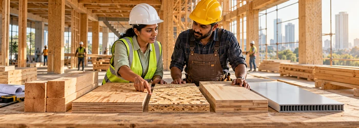 Estimator and carpenter compare timber, plywood, engineered wood and composite panels for a Division 6 specification