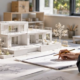 Architect studies a scale building model and concept sketches at a drafting table while shaping an early project abstract.