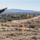 Surveyor and builder inspect an undeveloped parcel with site stakes and survey equipment before planning a new home.