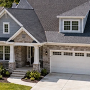 A detached single-family house stands on its own lot with a yard and driveway separated from nearby homes.