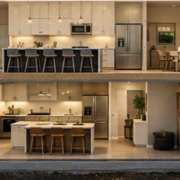 Cutaway home plan showing a main kitchen and a separate second kitchen for multi-generational living.